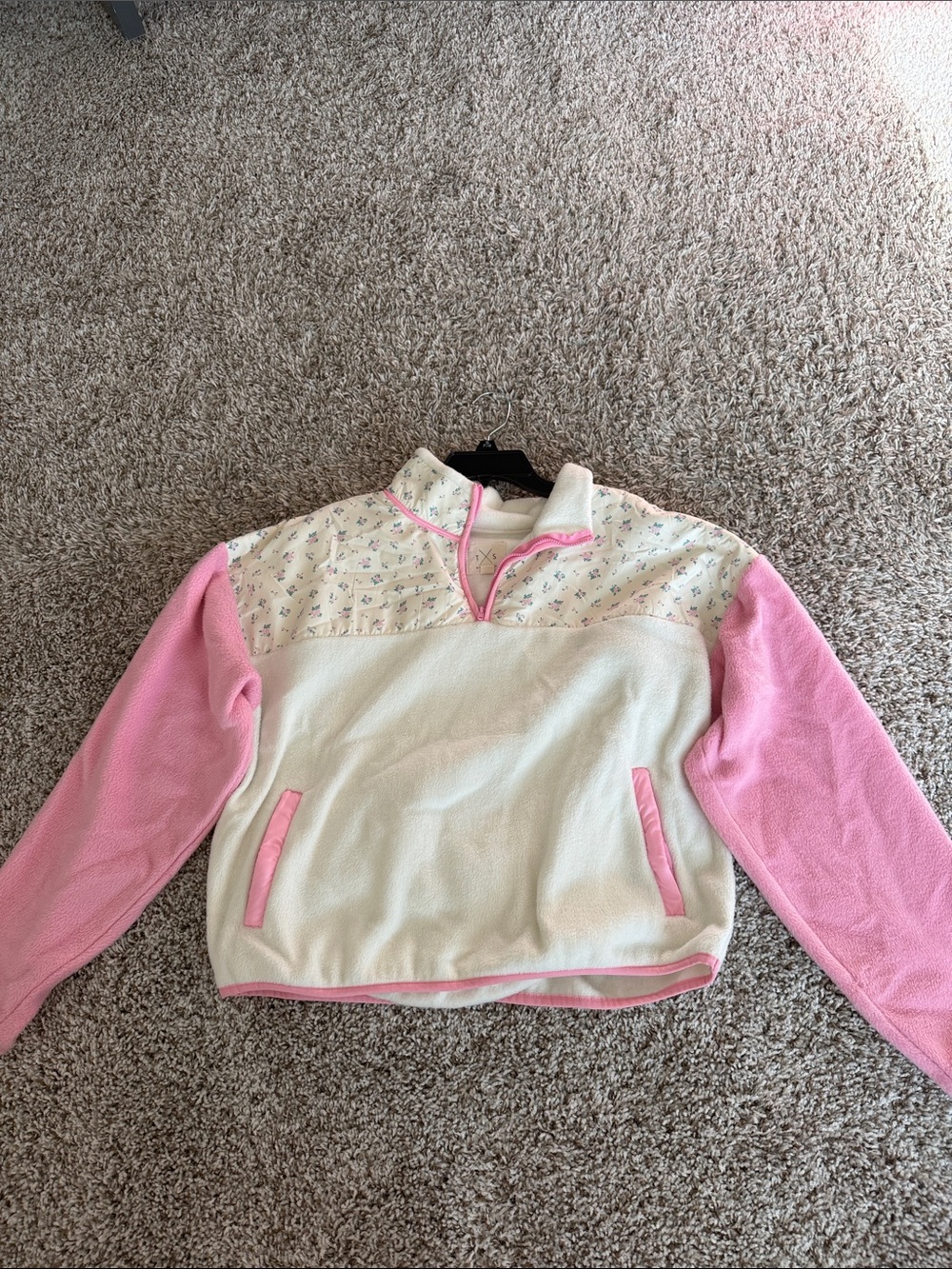 Thread & Supply Cream Fleece Quarter-Zip with Pink Accents